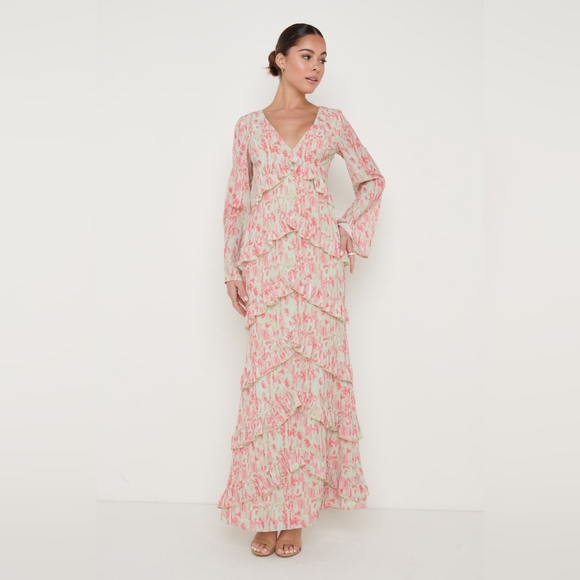 Pretty Lavish Dresses & Skirts - NWT PRETTY LAVISH Womens Abstract Spot Paige Ruffled Woven Maxi Dress 12